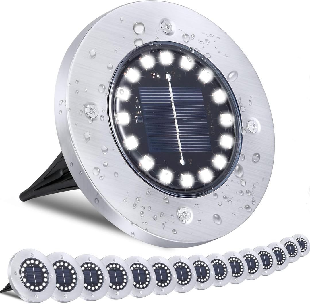 TenFen Solar Ground Lights-Waterproof Solar Lights Outdoor Garden-Upgraded 16LED Bright in-Ground Light-Landscape Light for Pathway, Yard, Lawn, Patio, Walkway (16 Pack White Light)