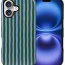 for iPhone 17 Case, Green and Blue Stripe Hybrid 2 Layer Hard Shell Silicone Protective Pattern Design Case