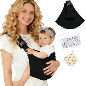 Baby Sling Carrier, Lightweight & Portable Adjustable Hip Seat, Ergonomic Hands-Free Side Carry for Infants & Toddlers 10-45 lbsBlack Cotton