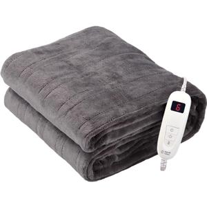 Tefici Electric Heated Blanket Throw, Super Cozy Soft 2-Layer Flannel 50" x 60" Heated Throw with 6 Heating Levels & 4 Hours Auto Off, Machine Washable, ETL&FCC Certified, Home Office Use,Grey