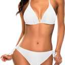 Tempt Me Women Triangle Bikini Sets Halter Two Piece Sexy Swimsuit String Tie Side Bathing Suit (White, M)