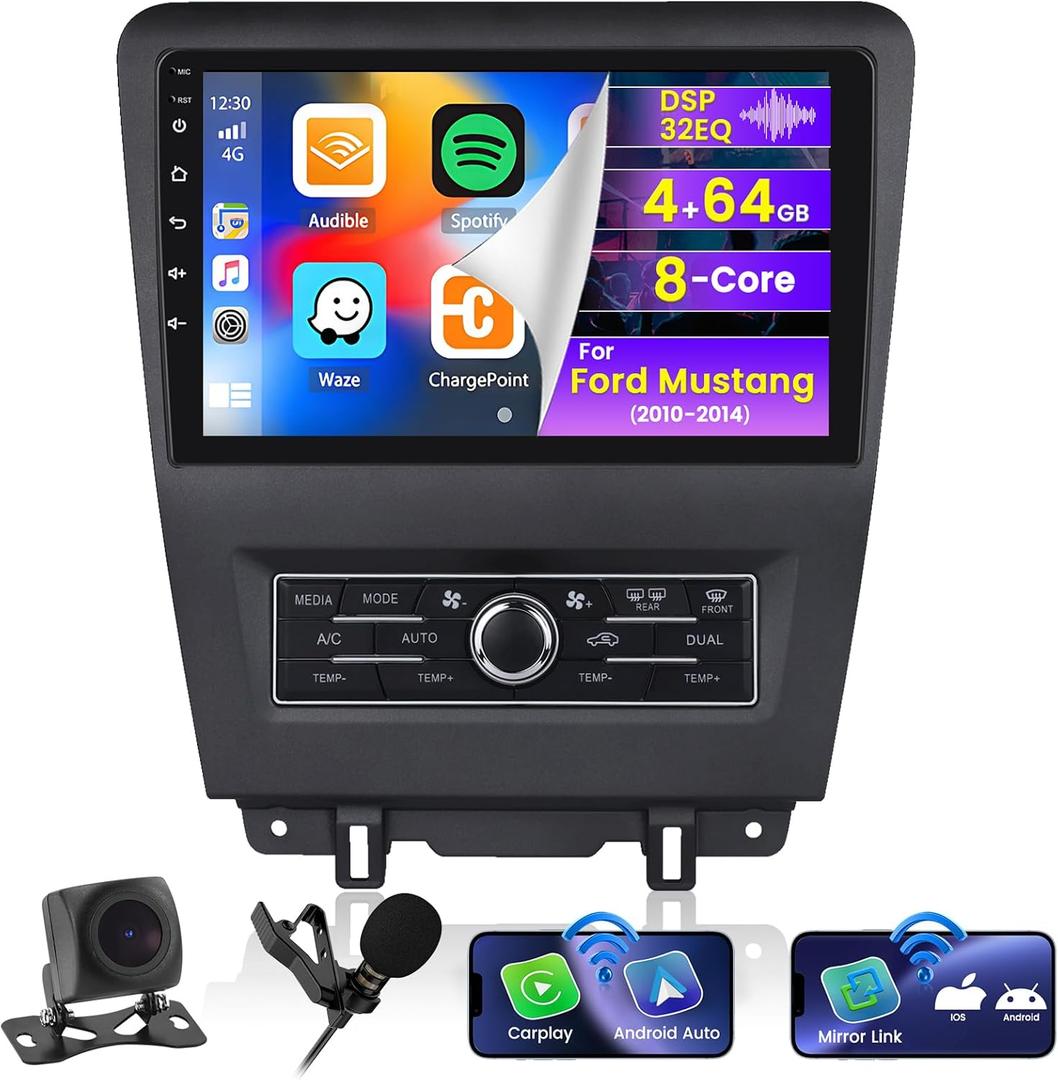 Roinvou [8 Core 4G+64G] for Ford Mustang 2010-2014 Android Radio with Wireless Carplay Android Auto, 10.1 Inch IPS Touch Screen Car Stereo, Bluetooth 5.0, 32 EQ, GPS, WiFi, 59UI, SWC