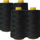 AK Trading 4-Pack Black All Purpose Sewing Thread Cones (6000 Yards Each) of High Tensile Polyester Thread Spools for Sewing, Quilting, Serger Machines, Overlock, Merrow & Hand Embroidery.
