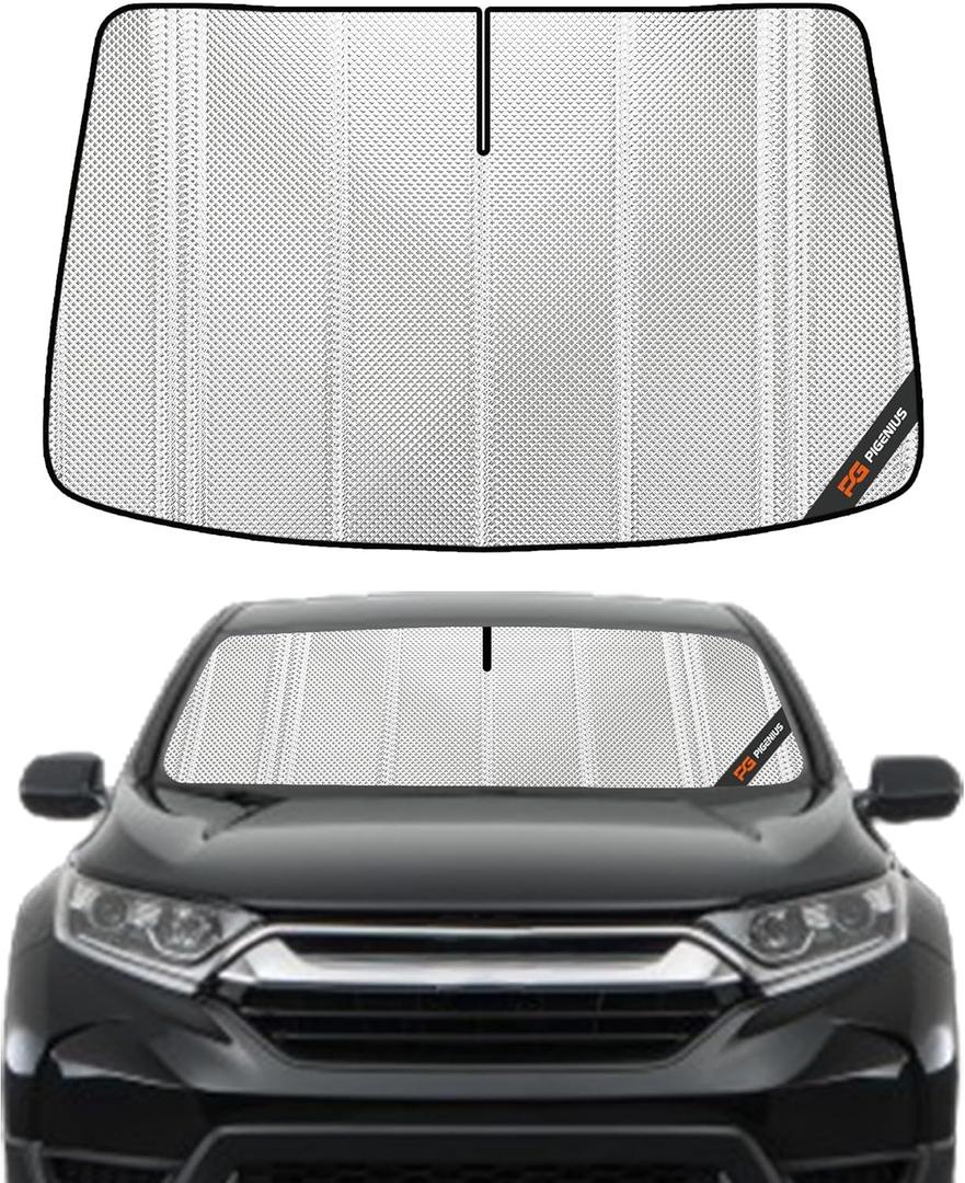 Pigenius Windshield Sun Shade for Honda CRV 2017-2022. Full Coverage Rearview Mirror Shade for Ultimate Protection (Silver)