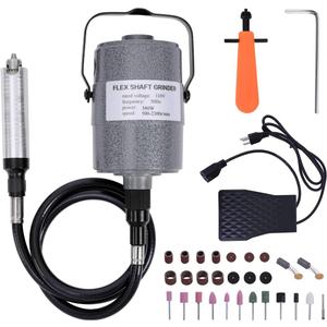 380W Flex Shaft Rotary Tool with Stepless Speed Foot Pedal, Multi-Function Metal Hanging Grinder Carver Kit - Ideal for Carving, Buffing, Drilling, Polishing, Sanding, Cutting- Includes DIY Accessorie