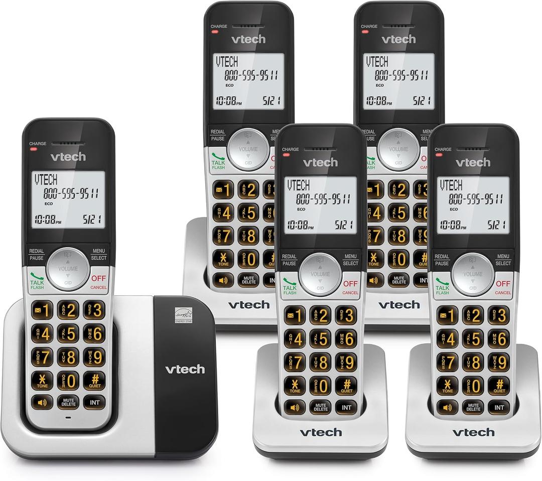 VTech VG231-5 Cordless Phone 5-Handset with Large Display and Big Buttons, DECT 6.0 with Caller ID/Call Waiting, Full Duplex Speakerphone, ECO Mode, Last 10 Number Redial, Easy to Use