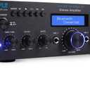 Pyle 200W Audio Stereo Receiver - Wireless Bluetooth Power Amplifier Home Entertainment System w/ AUX in, USB Port, 2 Karaoke Microphone Input, Remote, Black - PDA5BU.0