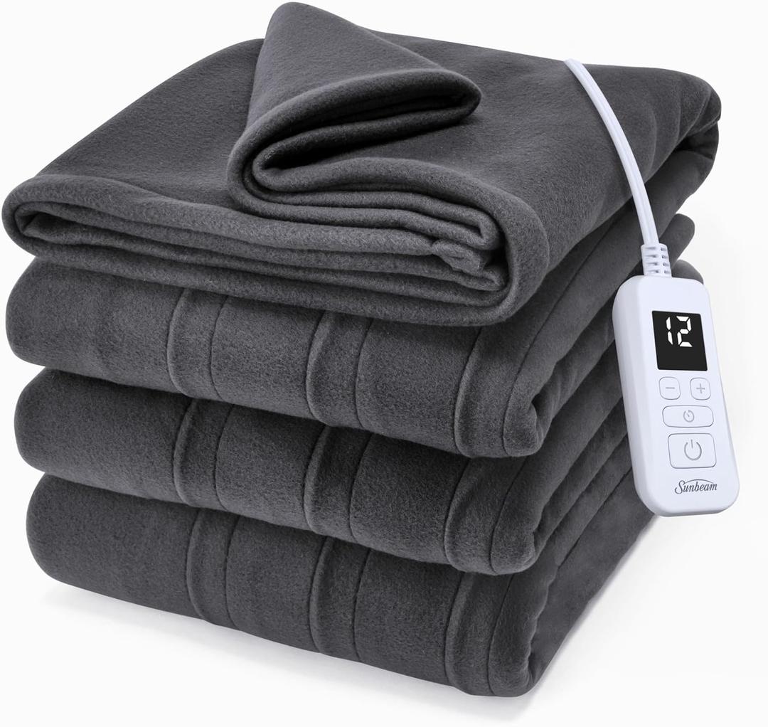 Sunbeam Royal Luxe Night Fog Heated Blanket 12-Heat Settings Auto Off Machine Washable Twin