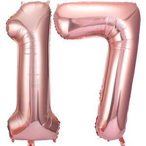 Jonhamwelbor 17 Number Balloons Rose Gold Big Giant Jumbo Number 17 or 71 Foil Mylar Balloons for 17th or 71st Women gilr Birthday Party Decorations 17 Anniversary Events Supplies