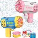 2 Bubble Gun with 2 Bottles Refill Solution for Kids, 40-Hole Light Up Bubble Machine for Toddlers 1-3, Bubble Blaster Maker, Party Favors Toys for Boys Girls 4-8 Birthday Gifts