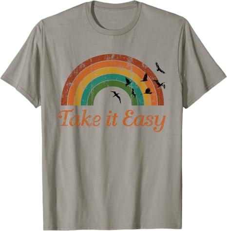 Vintage Retro Weathered Look Take it Easy Tee T-Shirt (Gray, L)