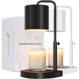 Zukakii Candle Warmer Lamp Adjustable Height Dimmable with Timer Large Jar Candles Compatible - No Flame Scented Wax Warmer with 2 Bulbs - Mothers Day Gift - Black