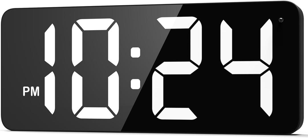 LED Digital Wall Clock with Large Display, Big Digits, Auto-Dimming, 12/24Hr Format, Modern Electric Small Silent Wall Clock for Living Room, Bedroom, Classroom, Farmhouse, Kitchen, Office
