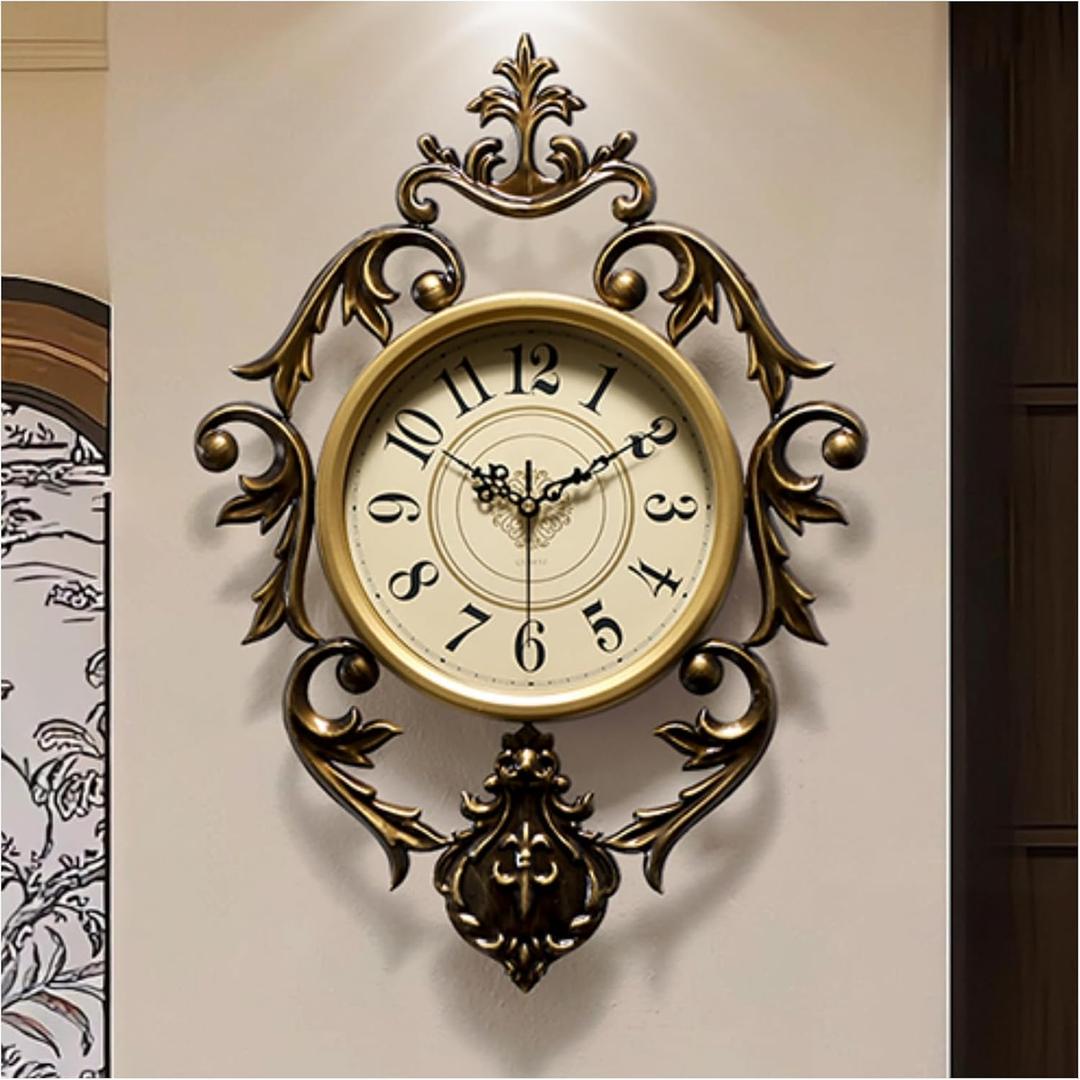 Vintage Wall Clocks Living Room,Decorative Antique Large Wall Clocks,21" x 15" Digital Retro Silent Wall Clock Battery Operated for Bedroom Kitchen Entryway Office Decor