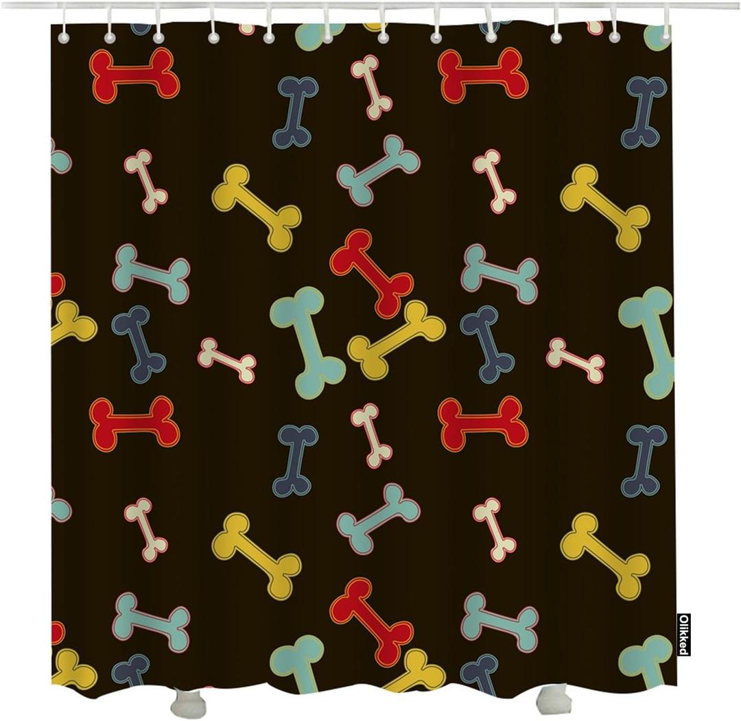 Doodle Dog Bone Shower Curtain Colorful Bones Vintage Style Bathroom Accessories Waterproof 72x72 Inch with Hooks