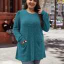 OFEEFAN Long Sleeve Shirts for Women Long Sweaters with Pockets Tunic Tops Loose Fit (Blue, M)