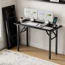 Frylr Small Folding Computer Desk  43.3 Inch Portable Table for Craft and Study, Lightweight Desk for Small Spaces, Foldable Laptop Table Built-in AC/USB Outlets for Convenience, Dark Oak