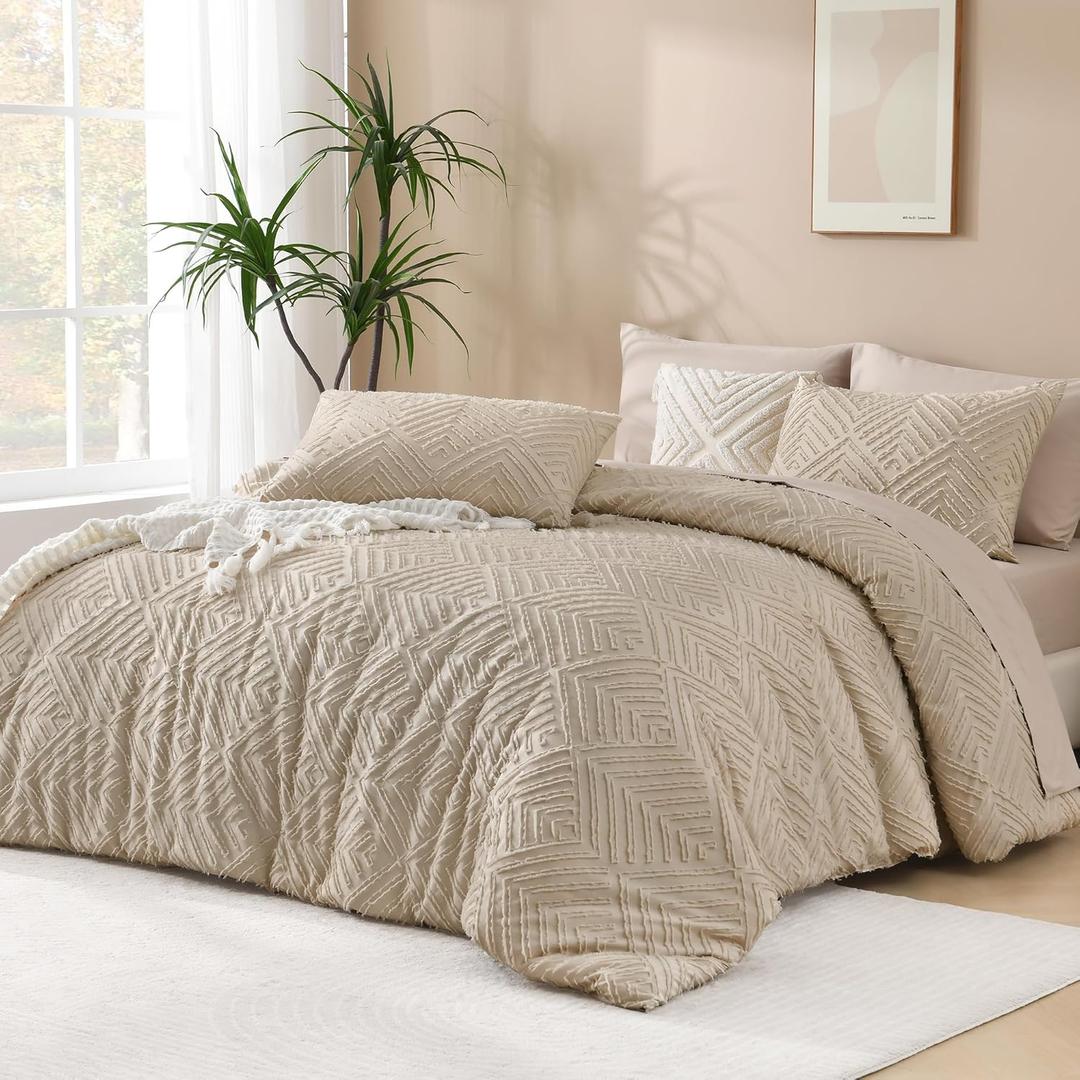 Andency Khaki Oversized King Comforter 128''x120'', 3 Pieces Khaki Soft Boho Bedding Set & Collections, Farmhouse Tufted Fluffy Shabby Chic Bed Set for All Seasons (1 Comforter, 2 Pillowcases)