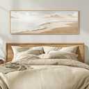 Framed Boho Coastal Beach Wall Art for Living Room, Large Neutral Ocean Canvas Artworks for Walls, Long Horizontal Abstract Minimalist Coastal Art Print for Bedroom Kitchen Office Wall Decor, 16x48 In