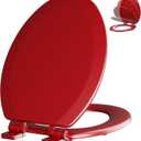 Angol Shiold Slow Close Wood Toilet Seat（Red, Elongated 18.5''）