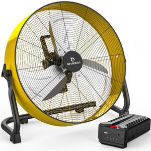 15600mAh Rechargeable Battery Operated Floor Fan, 16 inch Yellow Industrial High Velocity Drum Fan, Shop Fan for Camping Gym Garage Outdoor Indoor, AI-F601Y