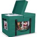 Christmas Figurine Storage Box, 24”x18”x15” Ornament Storage Box, 2025 UpgradeNutcracker Storage Box, Figurine Storage with Dividers, Adjustable Extent Area for Figurines and Pocket, Green