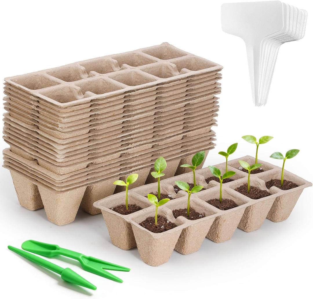 200 Cells Seed Starter Tray, 20 Pcs Biodegradable Plant Starter Peat Pots(Including T-Type Labels & Starter Tools) Eco-Friendly Gardening Supplies, No Transplant Needed