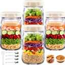4 Pack Glass Salad Jars, 32oz Meal Prep Salad Jar with 4 Forks, Leakproof Salad Container with Separate Wet/Dry Dressing Cups for Home, Office and Outdoor