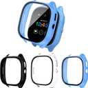 [3-Pack Case Compatible for Gizmo Watch 3 Screen Protector for Kids, Tempered Glass Cover Only Compatible with Verizon Gizmo Watch 3(Black+Clear+Blue)