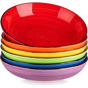 vancasso Bonita Pasta Bowls Set of 6, 50oz Large Salad Bowls for Kitchen, Corlorful Stoneware Serving Bowls Dishwasher & Microwave Safe (Warm Color)