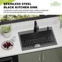 Black Kitchen Sink, 27x18 Inch Stainless Steel Drop In Modern Single Bowl Topmount Kitchen And Bar Sink Combo-SS Grid,Spoon Rest,Drain Strainer Set Compatibility With Various Kitchen&Bar Style, 27x18x9 inches