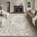PureCozy 8x10 Area Rug Beige Washable Vintage Distressed Living Room Carpet Large Bedroom Indoor Medallion Floral Non Slip Retro Throw Floor Mat for Office Dining Room Kitchen Bathroom, Vintage Beige/Cream, Low Pile, 8' x 10' (Rectangular)