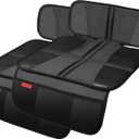 Kaiphy Car Seat Protector - Seat Protection Mat - Thick Padding - Durable, Waterproof Fabric, Leather Reinforced Corners & 3 Pockets for Handy Storage (2 Pack) Black