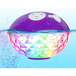Blufree Floating Pool Speakers with Colorful Lights, Bluetooth Wireless Pool Speaker Floatable IP68 Waterproof, Built-in Mic & Crystal Clear Sound Bluetooth Hot Tub Speaker for Pool Party Outdoors (Purple)