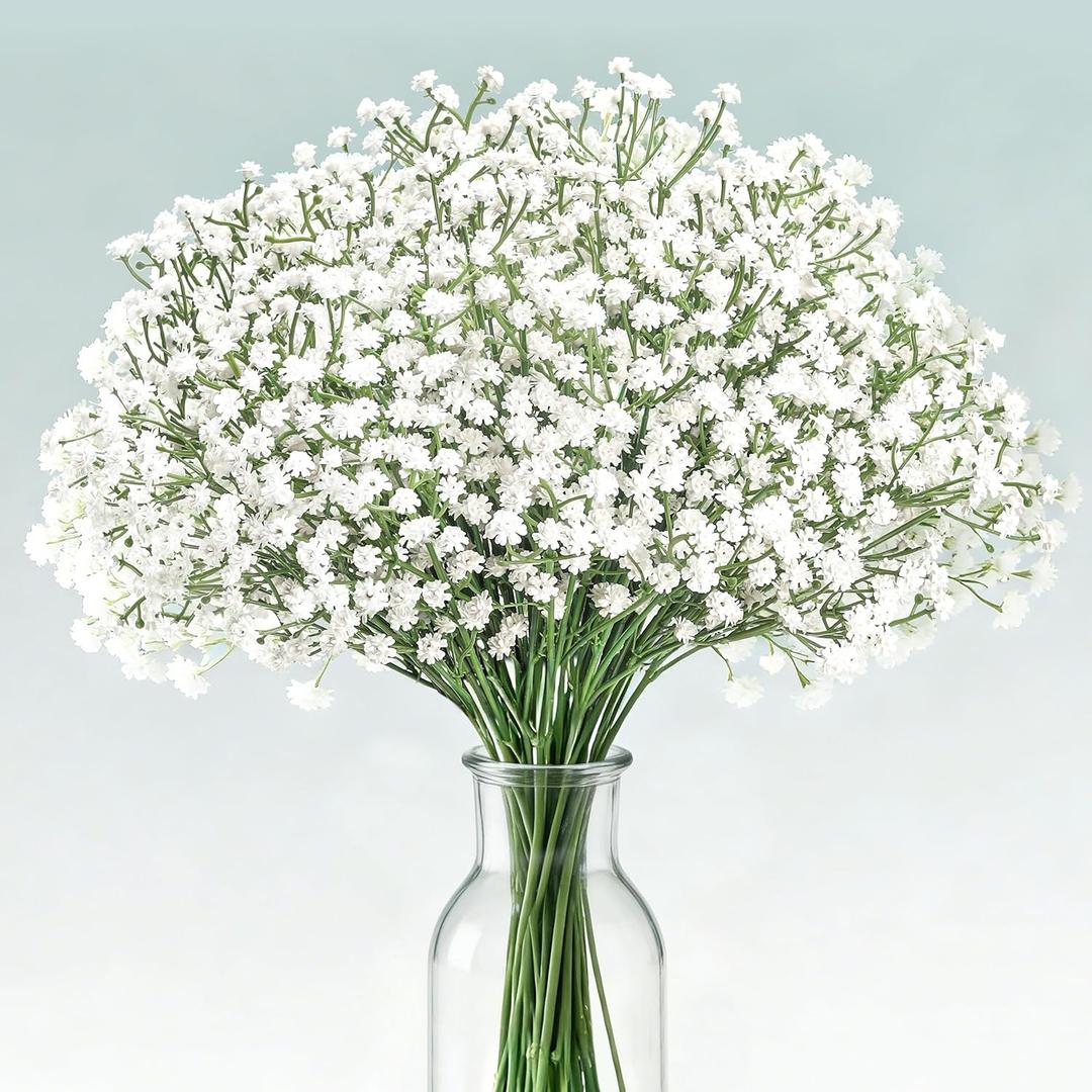 Der Rose 18Pcs Babys Breath Artificial Flowers Faux Gypsophila Stems, Real Touch Silk Fake White Babys Breath Flowers Artificial Bulk for DIY Wedding Table Centerpieces Home Party Decorations
