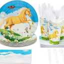 Juvale Horse Theme Party Supplies Tableware Set - 144-Piece Serves 24 White & Blue - Horse Party Plates & Napkins, Cups & Cutlery