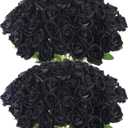 Hananona 50 Pcs Artificial Roses in Bulk, Fake Velvet Silk Roses Realistic Black Roses for Wedding Centerpieces Flower Arrangement Home Decor (50, Black)
