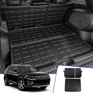 Rongtaod Cargo Mat Compatible with 2019-2023 Jeep Cherokee Cargo Liner Trunk Mat TPE Back Seat Cover Protector 2022 Jeep Cherokee Accessories (Trunk Mat+Backrest Mats)