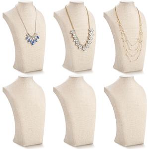 Kigley 6 Pcs Linen Necklace Display Bust Jewelry Holder Necklace Retail Mannequin Display Stand for Jewelry Selling Vendors Shows (13.4 x8.1 Inch)