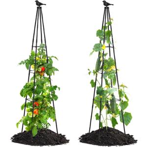 Garden Trellis for Climbing Plants Outdoor, 67" Tall Cucumber Trellis, Obelisk Plant Support for Climbing Vine Vegetable Tomato Peas Bean Trellis, Black, 2 Pack