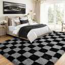 Rezutan Extra Large Fluffy Area Rug for Bedroom Living Room, Checkered 9x12 Feet Modern Indoor Carpets Room Black Grey Rugs, Plush Indoor Nursery Classroom Home Decor Rug with Non-Slip Bottom