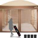 Canopy Tent with Netting Screen,10x10 Easy Pop Up Gazebo for Outdoor Parties,Camping,Foldable Patio Gazebo with Roller Bag and 4 Sandbags(Brown)