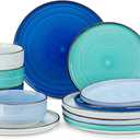 vancasso Bonita Blue Dinnerware Sets, Plates and Bowls Set for 4, 12 Pieces Stoneware Dinnerware Set, Dishwasher and Microwave Safe