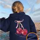 SweatyRocks Girl's Cherry Print Long Sleeve Hoodies Y2k Drop Shoulder Loose Pullover Tops (Blue)