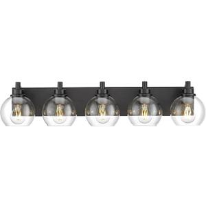 Bathroom Light Fixtures, 5 Light Matte Black Vanity Light, 32 Inch Modern Wall Sconces with Globe Clear Glass Shade, Vanity Lighting Fixtures Over Mirror, VL195-MB-CL-5 (Black, Clear Glass)