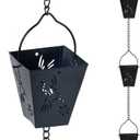 10.92 FT Black Rain Chain, Square Rain Chain for Outside with 12 Cups Adjustable Metal Chain Rain Catcher Chain for Gutters, Eaves, Drainage, Replacement for Downpout