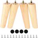 CtopoGo Wooden Solid Wood Round Furniture Legs 8 Inch Set of 4 Mid-Century Modern Sofa Replacement Parts Couch Bed Coffee Chair Desk Table Feet Legs with Pre-Drilled Bolts (8"/ 20cm, Natural-slant)