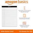 Amazon Basics Wide Ruled Lined Writing Note Pads for Office Supplies, 8.5" x 11.75", White, 12-Pack of 50 Perforated Sheets