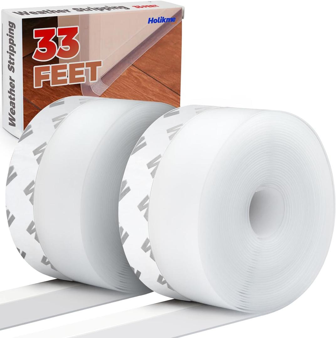 Holikme Door Weather Stripping Door Seal Strip, Sealing Sticker Sealing Tape for Door Draft Stopper Adhesive for Doors, Suitable for Windows, Doors (1.8"W-33Feet, Transparent)