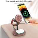 XooFly 3 in 1 Wireless Charging Station for Apple Devices, Fast Wireless Mag-Safe Charger Stand with 20W Adapter for iPhone 17/16 15 14 13 12 Pro Max/Pro/Plus/Air/Mini,iWatch,AirPods,Brown Wood Grain